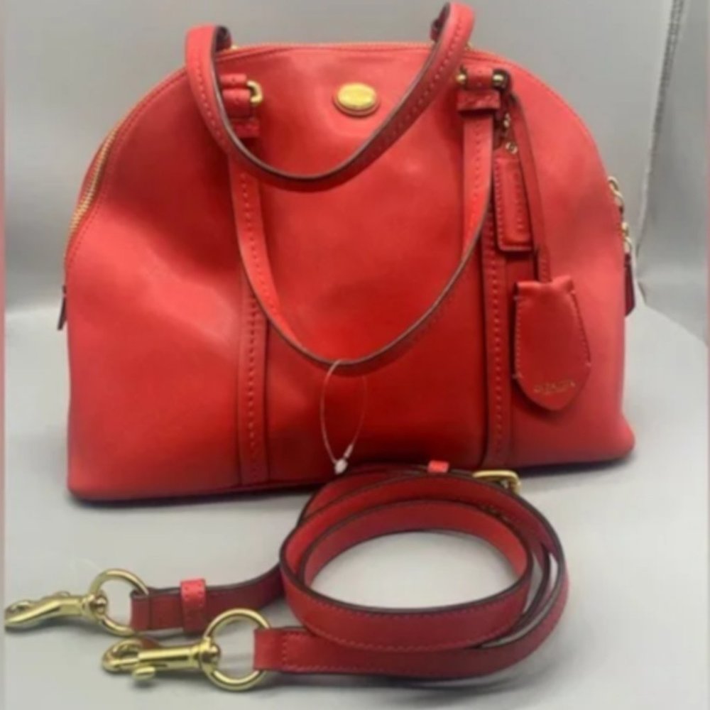 COACH | PEYTON LEATHER CORA DOMED SATCHEL PERSIMMON RED GOLD